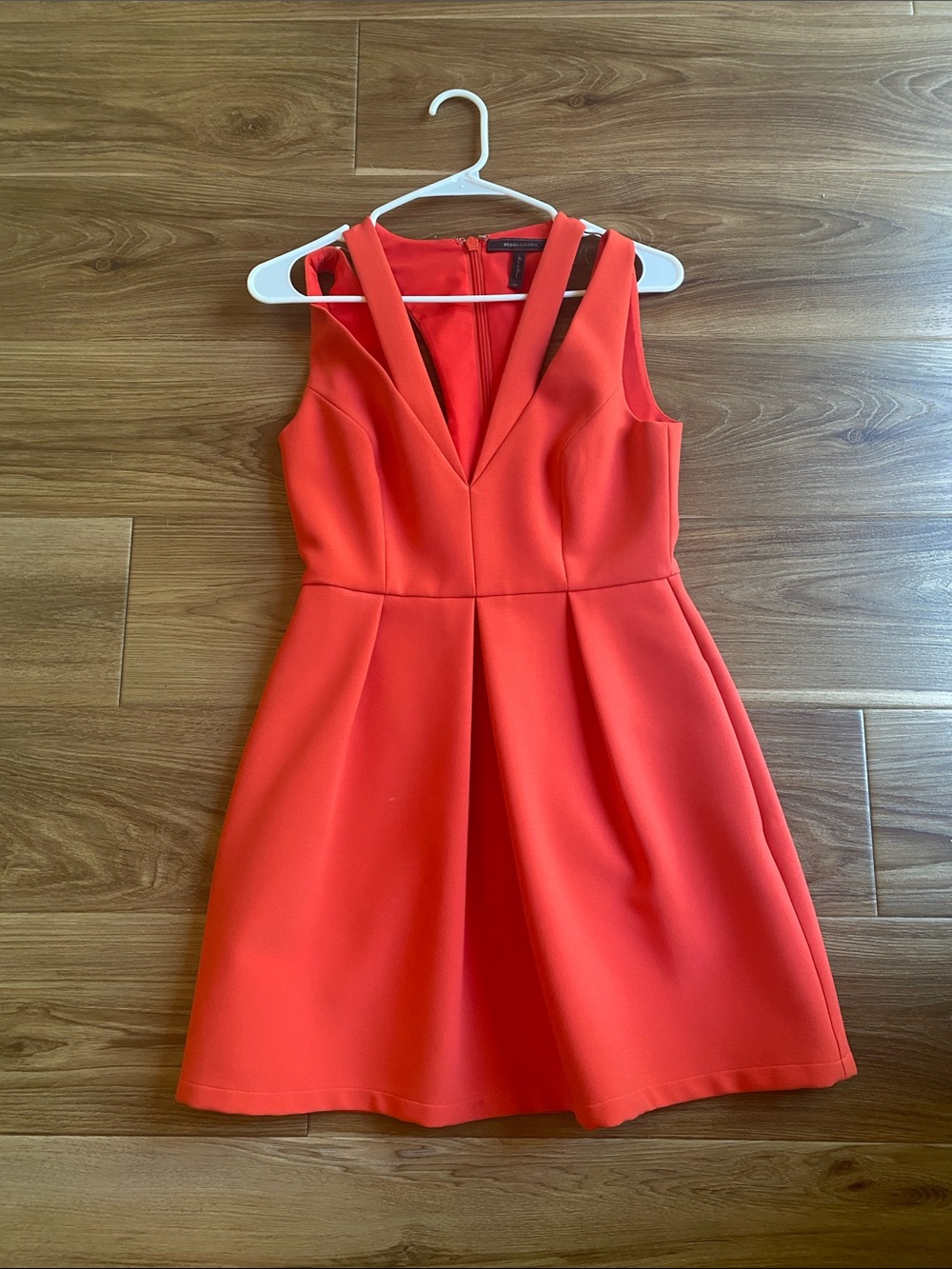 BCBGMaxAzria Coral-Red V-Neck Fit-and-Flare Mini Dress